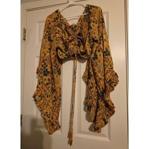 GardenBelle Organics Flowy Dramatically Large Bell Sleeve Blouse in Honey Bee